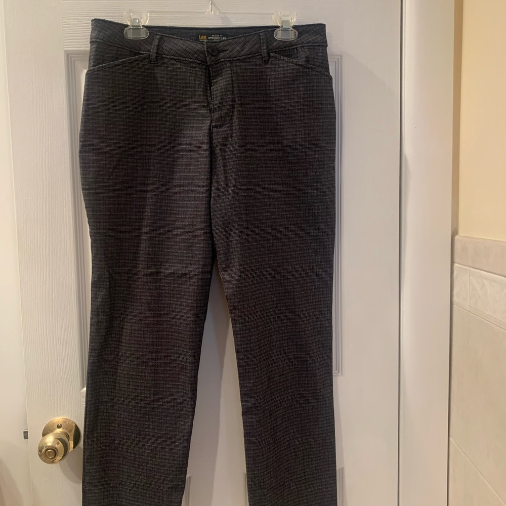 Trousers; womens; black plaid; size 10